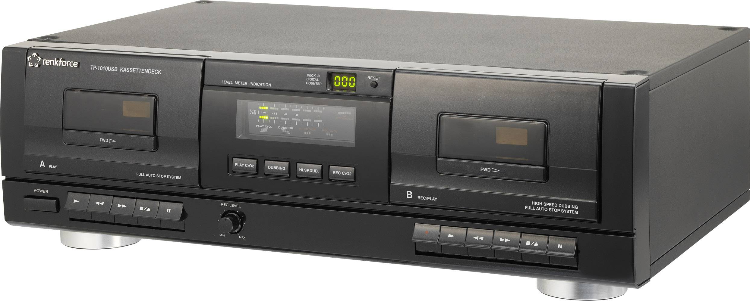 Cassette deck Renkforce TP-1010USB Black Twin cassette deck, USBfor digitising