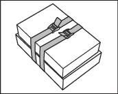 A stack of two rectangular parcels tied together with two diagonal ribbons, against a black background.