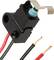 Black limit switch with red and black cable, metal lever with blue rubber stopper, used in electronic applications.