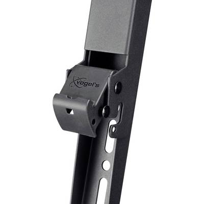 Close-up of a black wall mounting mechanism with the 'Vogel's' logo. The mechanism features multiple rows of holes for flexible mounting options.