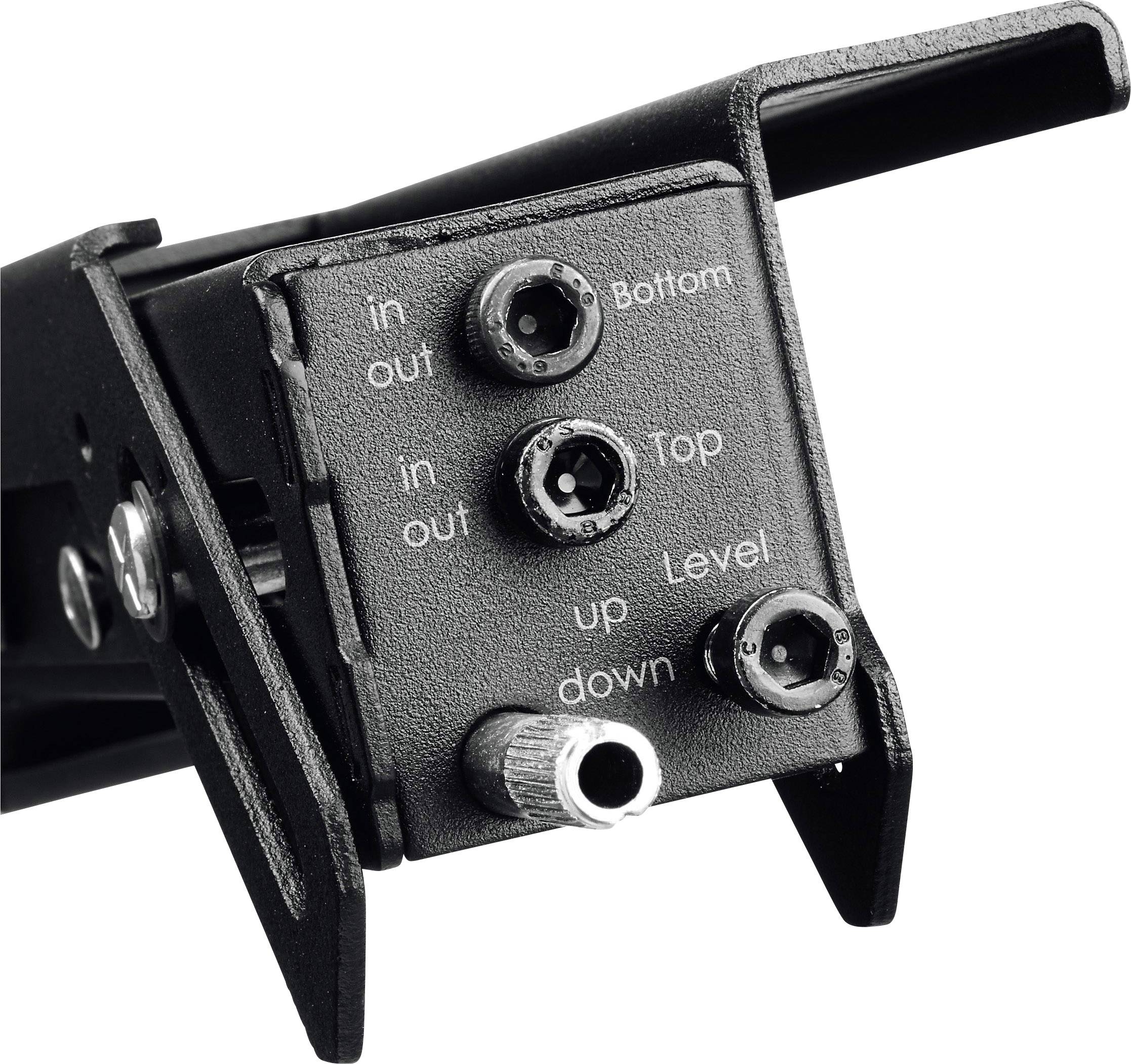 Black electronic device with three controls labelled 'Bottom', 'Top', and 'Level', with input/output sockets.