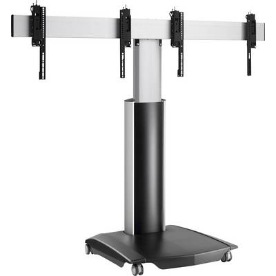 Modern TV stand with four mounting points on a sturdy metal frame with castors. Suitable for attaching multiple screens.