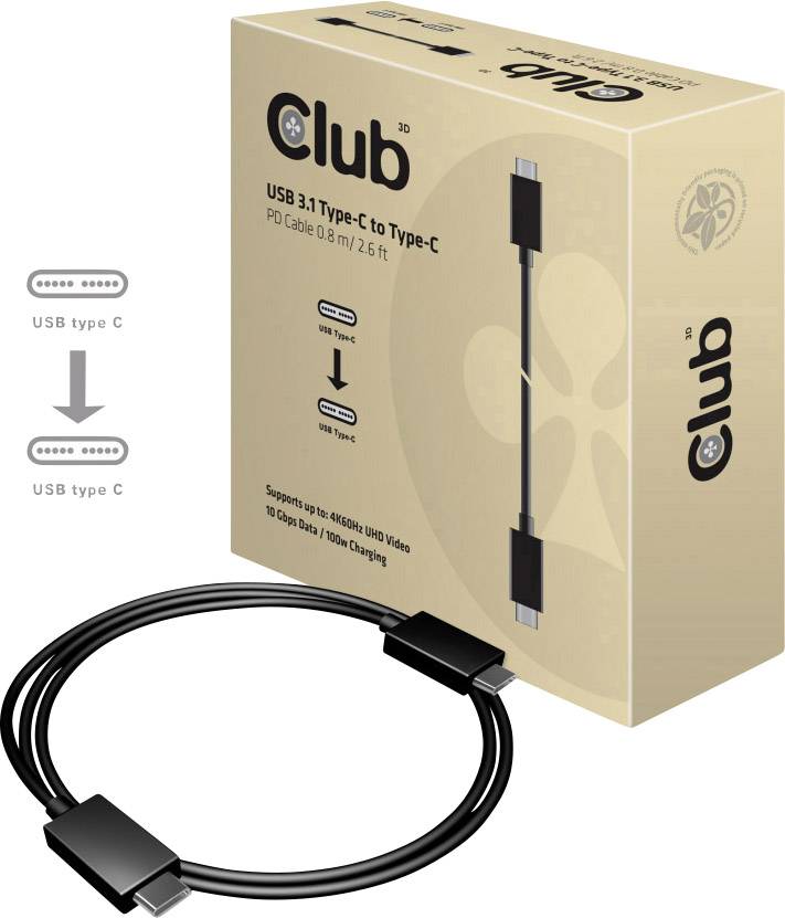 USB 3.1 Type-C Cable, 0.8 Metres, shows a connection between two devices. Packaging includes an image and product information.