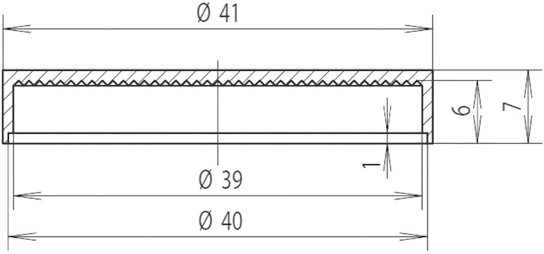 Technical drawing of a cylindrical object with diameters of Ø 41, Ø 40, Ø 39 and heights of 6 and 7 millimetres.