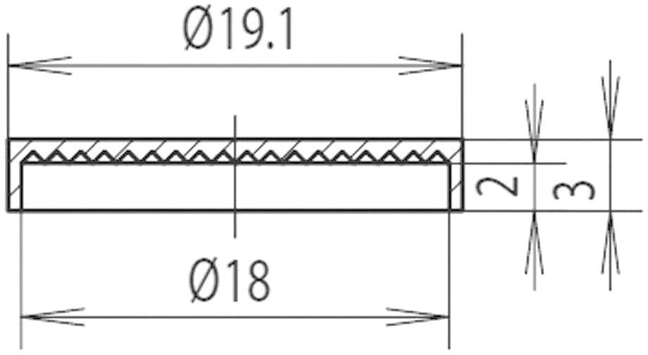 Technical drawing of a circular component with diameter specifications: Outer 19.1 mm, Inner 18 mm; Thickness 5 mm (2 mm + 3 mm).