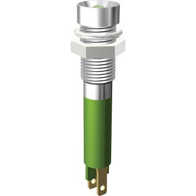 Metal switch with green casing, round head and threaded screw. Suitable for electronic devices to activate functions.