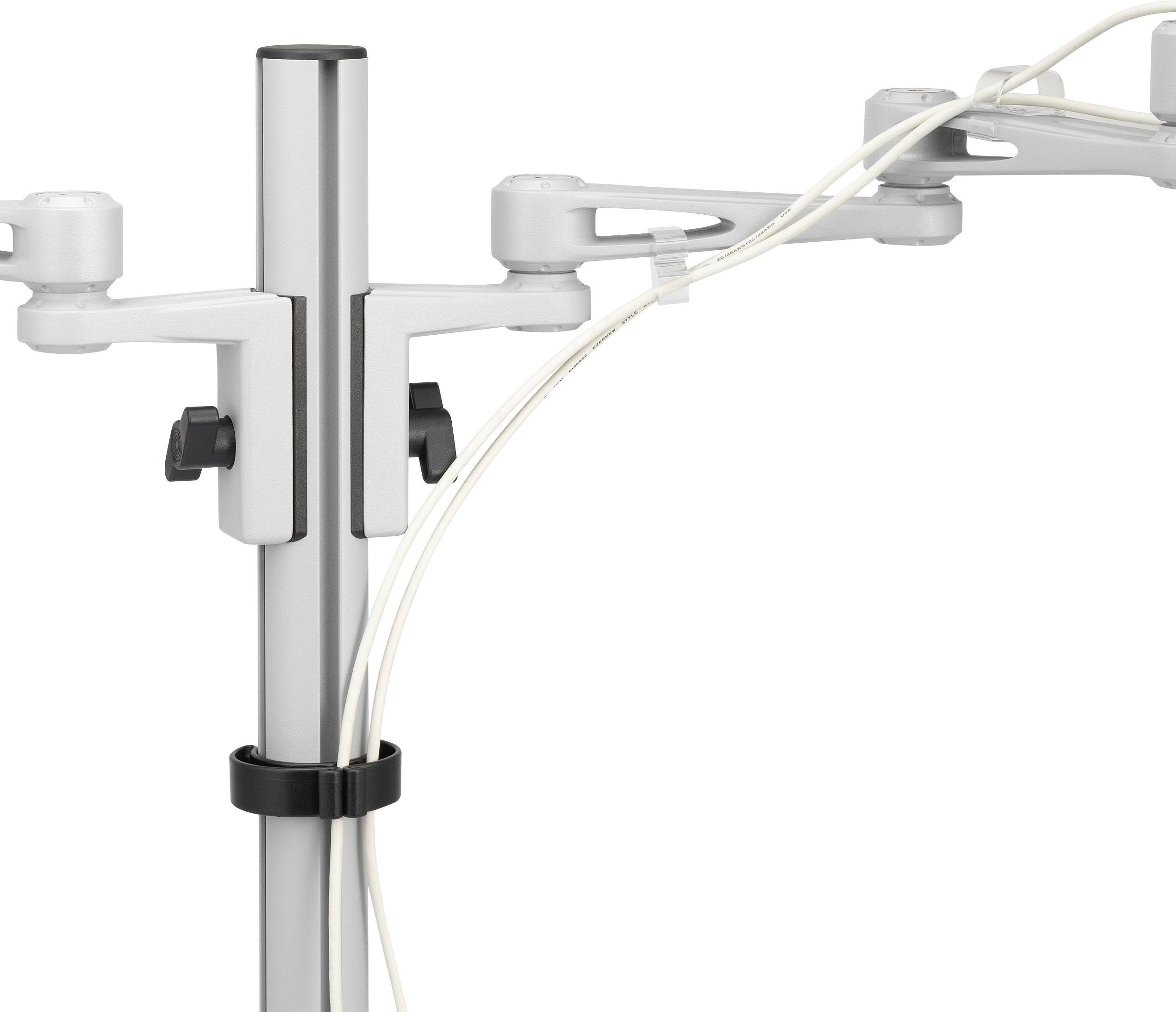 A grey metal stand with an attached plastic tube, used in medical contexts.