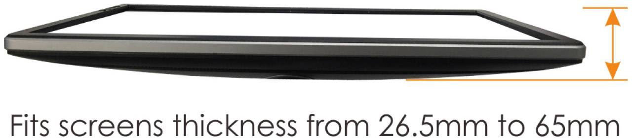 Slim screen frame with a mounting depth range of 26.5 mm to 65 mm in thickness.