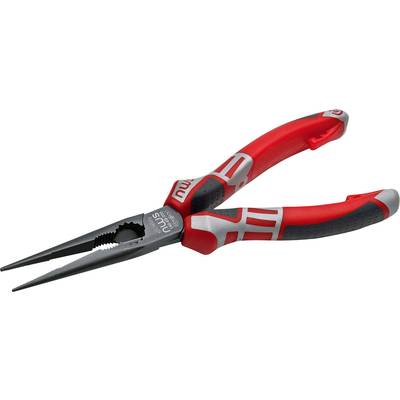 Red and grey pointed pliers with black handles, suitable for precise gripping and cutting work in craft projects.
