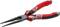 Red and grey pointed pliers with black handles, suitable for precise gripping and cutting work in craft projects.
