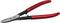 A red metal shears with a black pivot point and long handle, suitable for cutting thin metal and sheet metal.