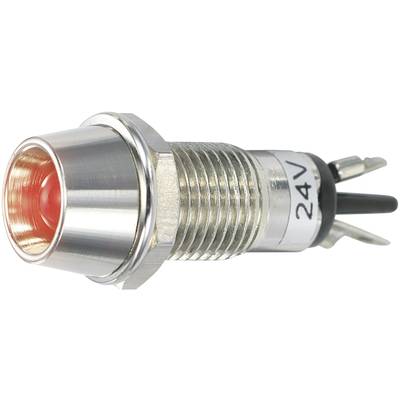 A red LED indicator switch for 24V devices, side-mounted, with two black cables for electrical connections.