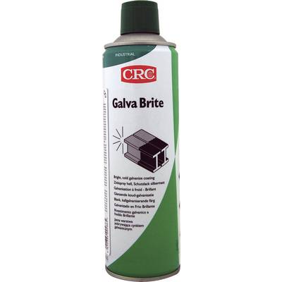 'CRC Galva Brite' spray can on a white background. Product for cold galvanising of metal surfaces.<br><br>Note: This is a direct translation to British English, preserving the technical terminology and maintaining the original description's structure.