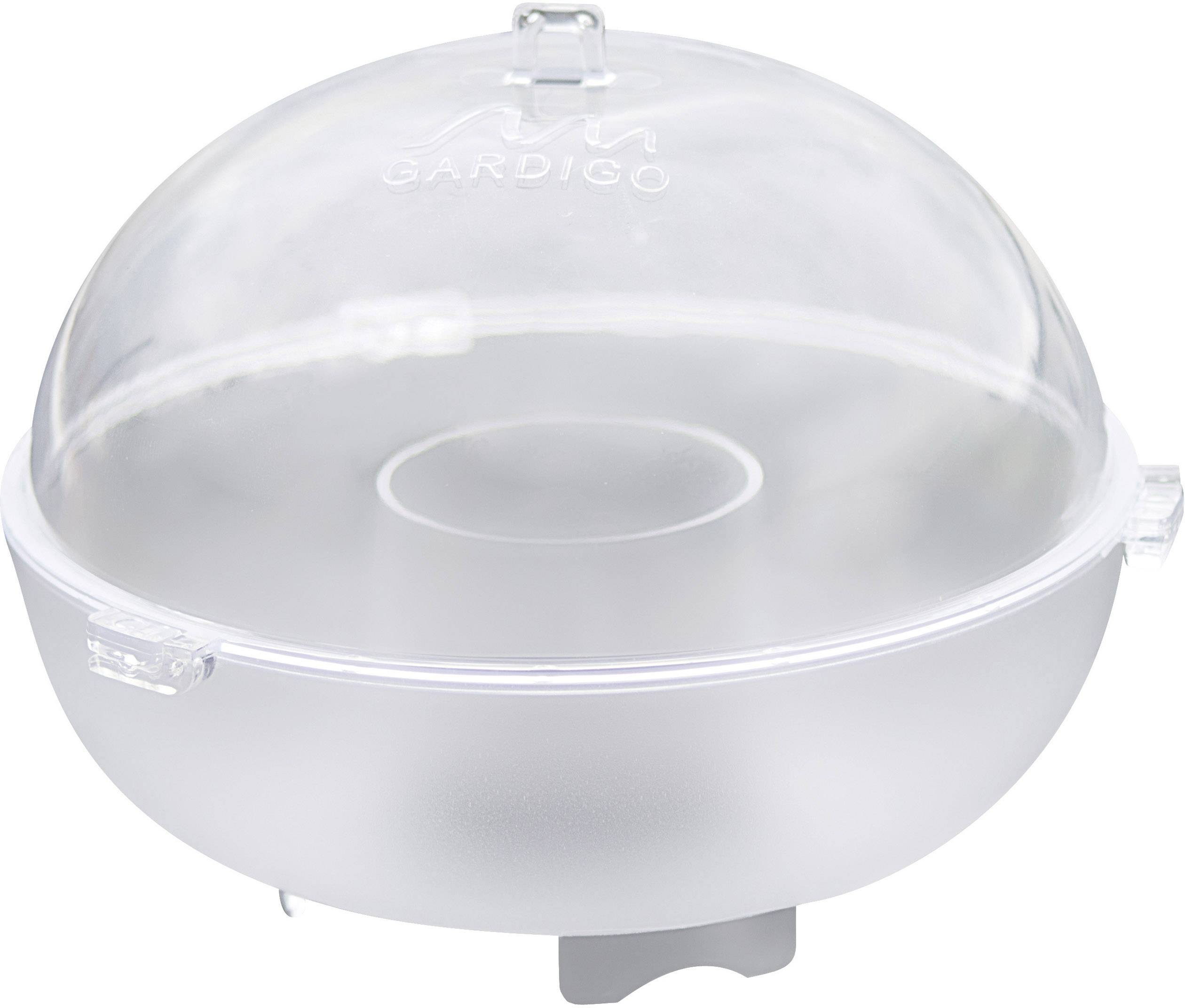 Transparent plastic cover on a round base, used to protect interior spaces from insects.