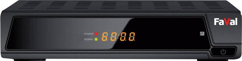 A black digital receiver with an orange LED display shows '6008'. To the left, red and green indicator lights for 'Power' and 'Signal' are illuminated.