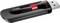 Black USB flash drive with red sliding switch, 'SanDisk' brand logo visible, used for data storage and transfer.