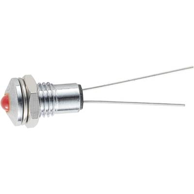 A red LED diode holder with two metal pins for connection. The holder has a hexagonal nut for mounting on surfaces.