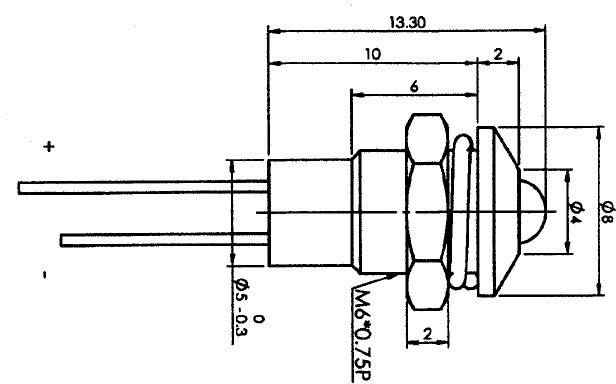 Technical drawing of a switch with dimensions in millimetres. Shows top view and side view with detailed measurements.