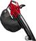 A red leaf blower with a black collection bag. Suitable for sucking and blowing leaves in the garden.