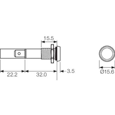 Technical drawing of a cylinder with dimensions: length 60 mm, diameter 15.8 mm. Details of thread and end cap specified.