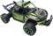 A green remote-controlled car with robust tyres and a black protective cage. Suitable for off-road adventures.