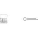 'Side view of a spanner next to the rear view of a small table or bench, both stylised.'