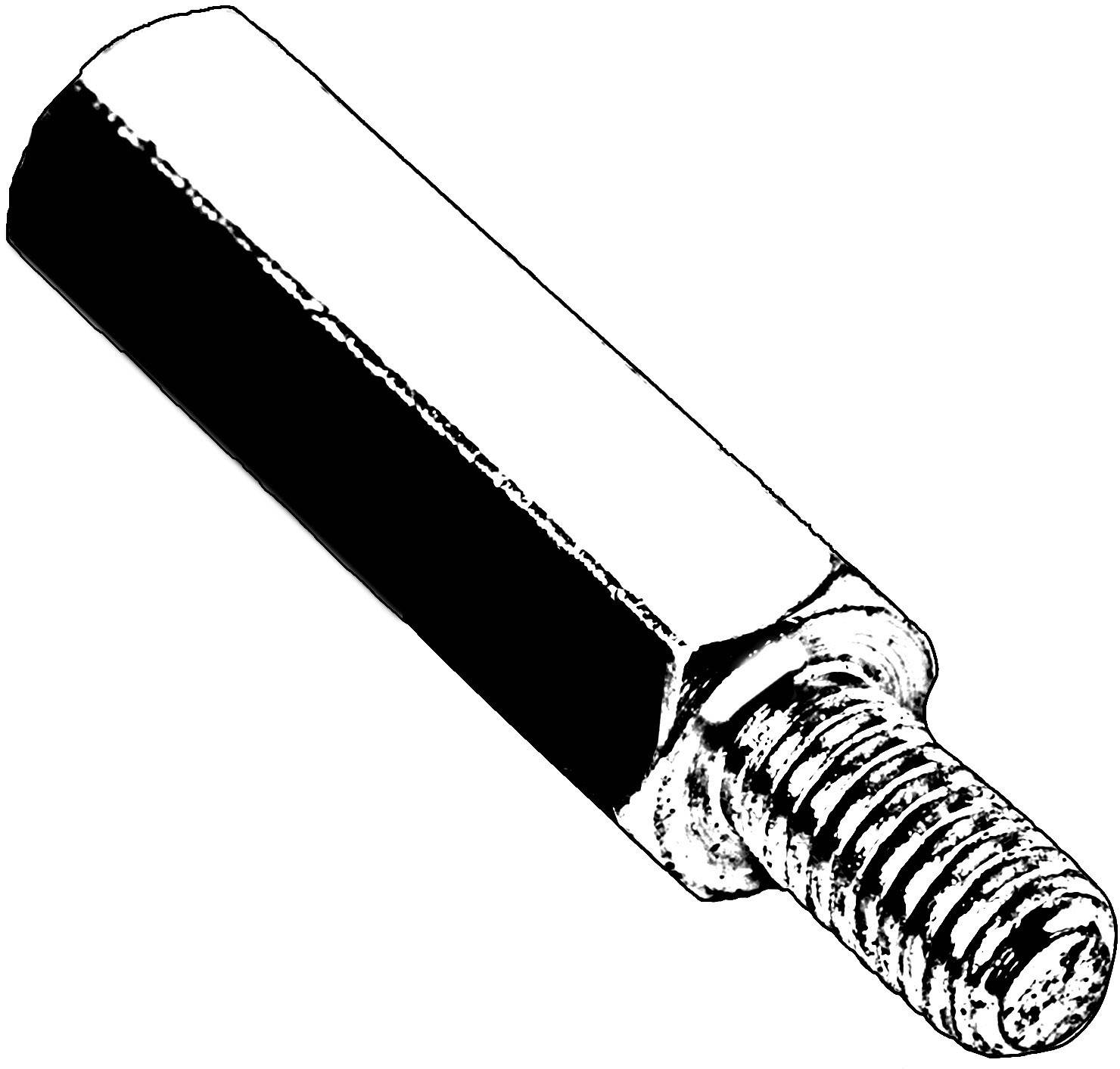 A hexagonal metal spacer bolt with a screw thread at one end.