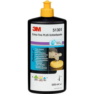 Black bottle with yellow cap, 3M Polishing Compound 'Extra Fine PLUS' Perfect-it™ series, water-based, 500 ml.