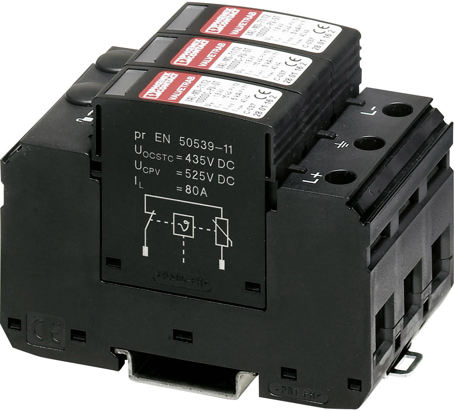 Phoenix Contact 2801160 VAL-MS-T1/T2 1000DC-PV/2+V Surge arrester Surge protection for: PV systems 15 kA 1 pc(s)