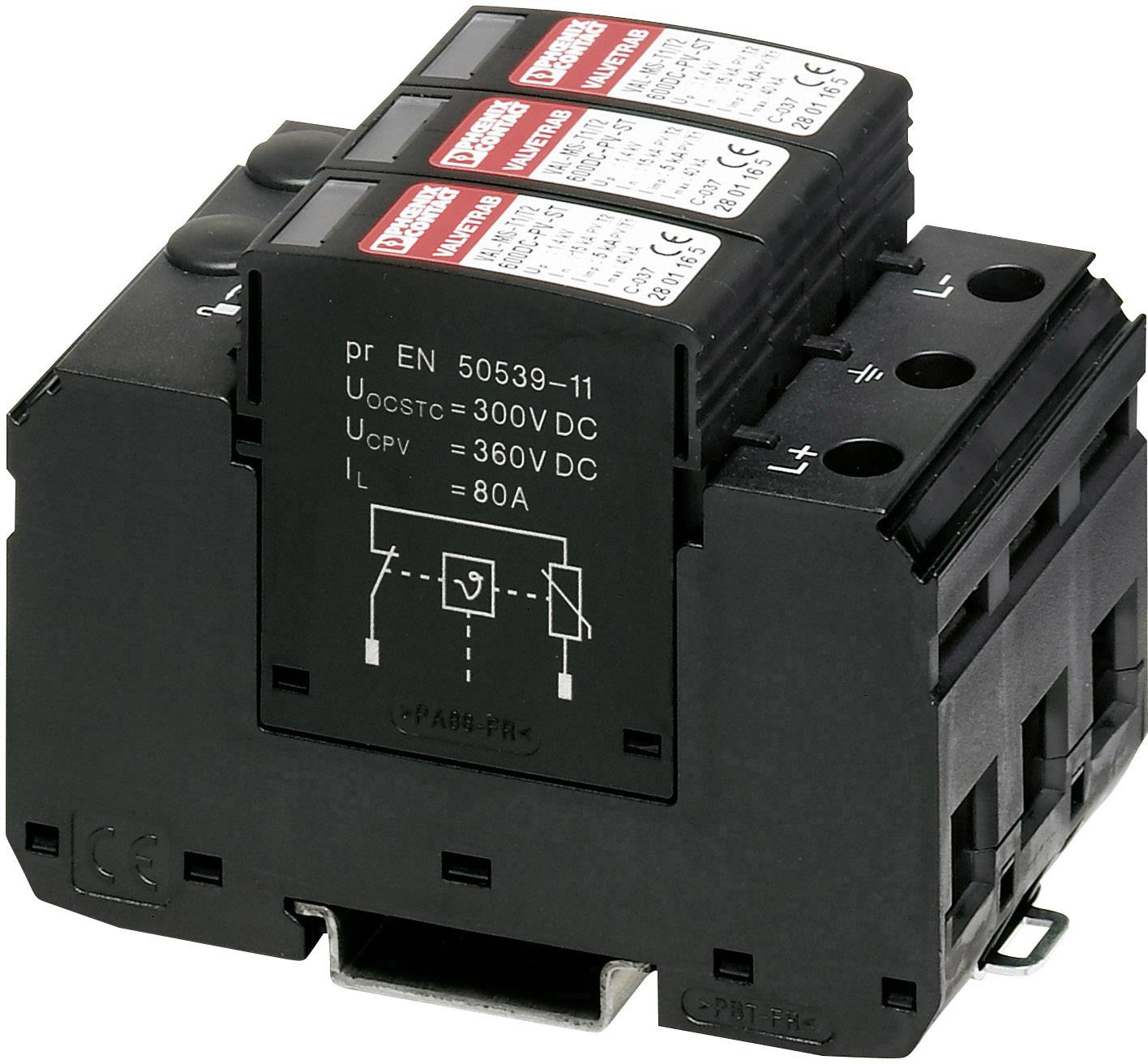 Phoenix Contact 2801163 VAL-MS-T1/T2 600DC-PV/2+V Surge arrester Surge protection for: PV systems 15 kA 1 pc(s)