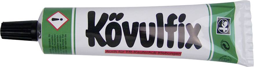 A tube of 'Kövulfix' adhesive with green and white packaging. Suitable for TR plastic bonding.