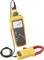 A yellow portable electrical multimeter with a digital display and crocodile clips, used for measuring electrical currents.