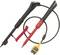 'Insulated measuring leads in black and red with probes and crocodile clips, connected by a spiral cable.'