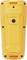 Yellow handheld measuring device viewed from the rear, showing the battery cover with securing mechanism and manufacturer label 'FLUKE'.