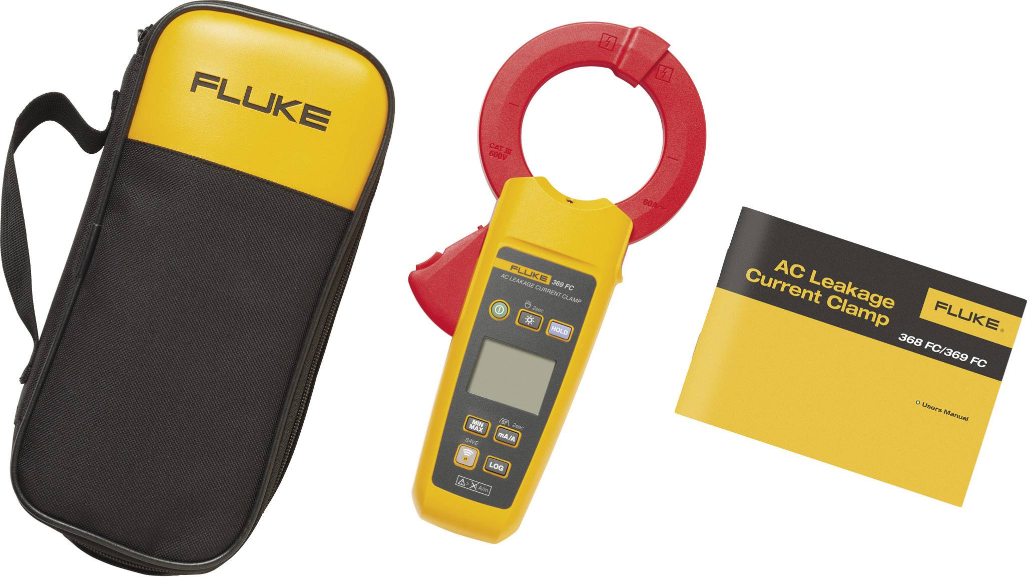 'Fluke' electrical current meter with red clamp, case and manual. Use: Measuring AC leakage currents.
