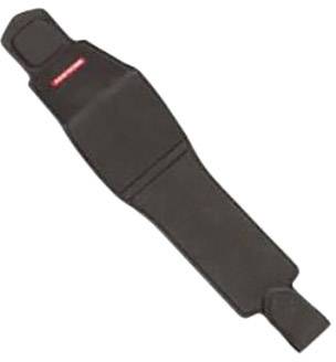 A black, elongated object with multiple sections, possibly a sheath or protective cushion.