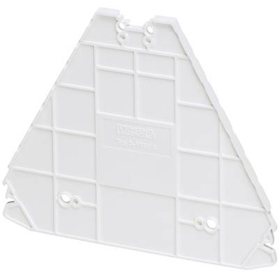 White, triangular plastic cover cap with a mesh pattern and a central logo area in the middle, featuring multiple fixing holes.