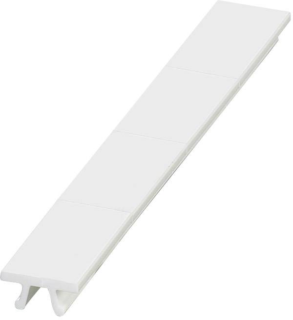 A long, white, rectangular strip of plastic with a side clip, possibly for fastening or covering cables.