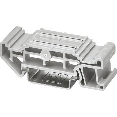 Grey plastic DIN rail adapter, suitable for electronic components.