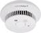 Smoke detector with 'homematic IP' labelling, circular design with central button and sensors.