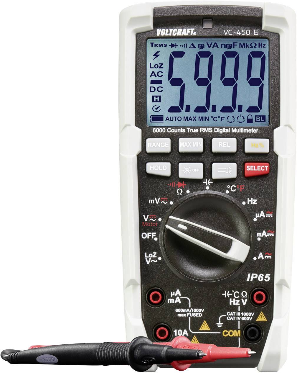 VOLTCRAFT VC-450 E Handheld multimeter Digital Water-jet proof (IP65) CAT III 1000 V, CAT IV 600 V Display (counts): 6000