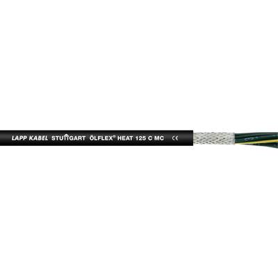 Black cable with the inscription 'LAPP KABEL STUTTGART ÖLFLEX HEAT 125 C MC'. Cable sheathing partially stripped, revealing green and yellow wires.