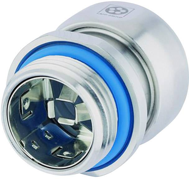 Metal cable gland with blue seal, suitable for industrial applications or electrical cable management.