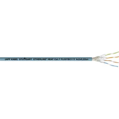 Blue Ethernet cable 'LAPP CABLE, STUTTGART, ETHERLINE HEAT Cat.7 FLOYBC11Y' with split colour-coded cores, 4x2x0.22mm.
