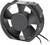 Black ventilator in a circular design with five blades and two cables, suitable for cooling or ventilation applications.