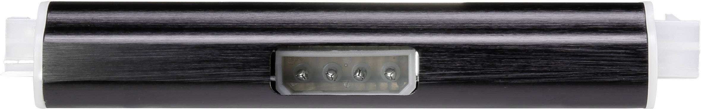 A rectangular LED light bar in a black housing with a white light emitter. Ideal for modern lighting applications.