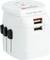 Travel plug adapter with multiple sockets and USB ports, supports 16A, 4000W, 250VAC. Suitable for international use.