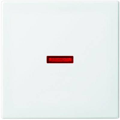 A white light switch with a small red rectangle in the centre.