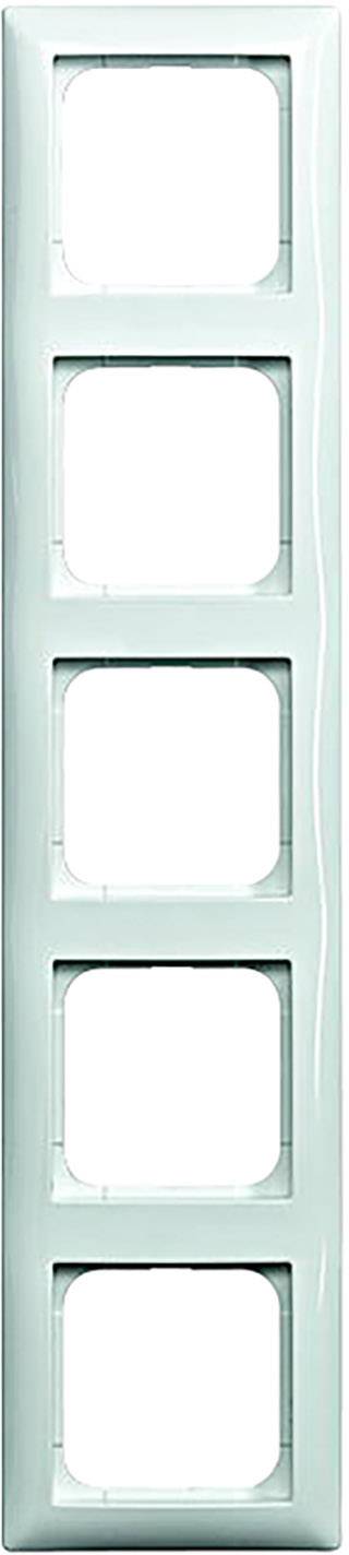 Light blue frame with five square cutouts, suitable for switches or sockets in a vertical configuration.
