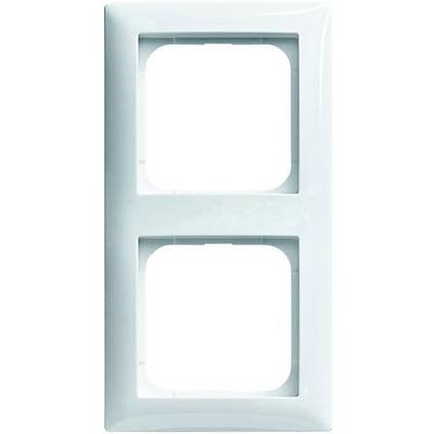 Blank, white double frame for electrical switches or sockets, designed for vertical installation.